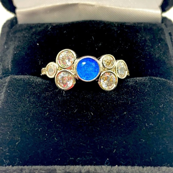 Blue ice crystal & white topaz ring size 8 - Picture 1 of 5